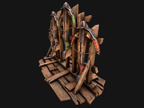 Medieval Crossbow Weapon Rack Stand Armory Pack Model 3D