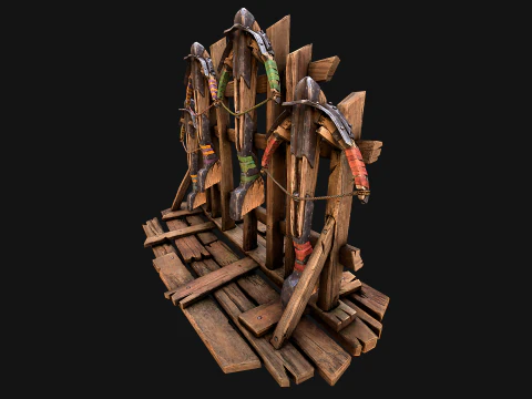Medieval Crossbow Weapon Rack Stand Armory Pack 3D Model