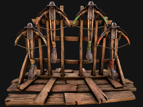 Medieval Crossbow Weapon Rack Stand Armory Pack Model 3D