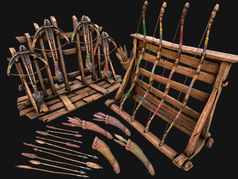 Medieval Armory Bow Crossbow Weapon Rack 3D Модель