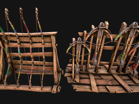 Medieval Armory Bow Crossbow Weapon Rack 3Dモデル