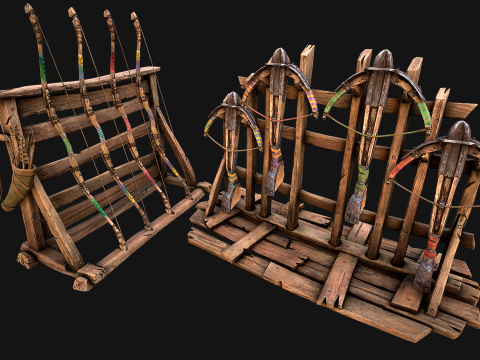 Medieval Armory Bow Crossbow Weapon Rack 3Dモデル