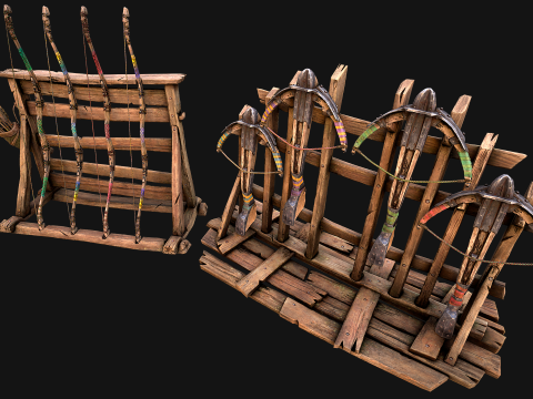 Medieval Armory Bow Crossbow Weapon Rack 3Dモデル