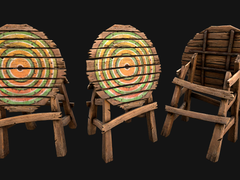 मध्यकालीन लकड़ी के लक्ष्य बैरक फर्नीचर पर्यावरण 3D मॉडल