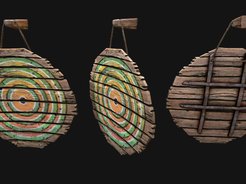 मध्यकालीन लकड़ी के लक्ष्य बैरक फर्नीचर पर्यावरण 3D मॉडल