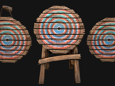 Meubles d'armurerie d'armes de cible en bois médiévale Modèle 3D