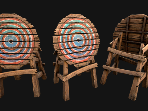 Meubles d'armurerie d'armes de cible en bois médiévale Modèle 3D