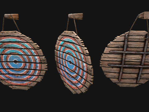 Meubles d'armurerie d'armes de cible en bois médiévale Modèle 3D