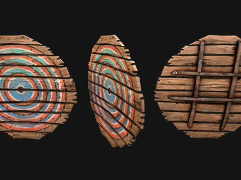 Meubles d'armurerie d'armes de cible en bois médiévale Modèle 3D