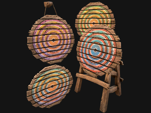 Set balestriere per tiro con l'arco con bersaglio in legno medievale Modello 3D