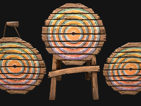 Set balestriere per tiro con l'arco con bersaglio in legno medievale Modello 3D