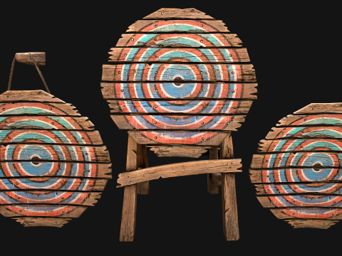 Set balestriere per tiro con l'arco con bersaglio in legno medievale Modello 3D