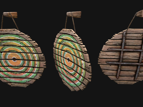 Set balestriere per tiro con l'arco con bersaglio in legno medievale Modello 3D