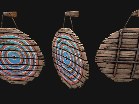 Set balestriere per tiro con l'arco con bersaglio in legno medievale Modello 3D