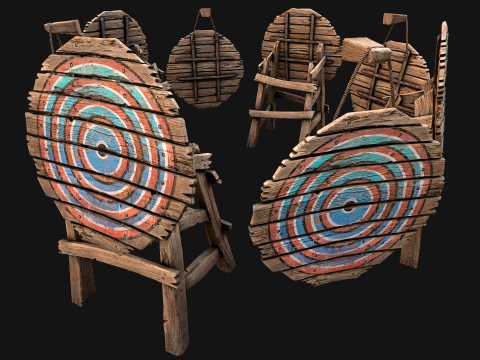 Set balestriere per tiro con l'arco con bersaglio in legno medievale Modello 3D