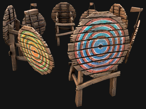 Set balestriere per tiro con l'arco con bersaglio in legno medievale Modello 3D