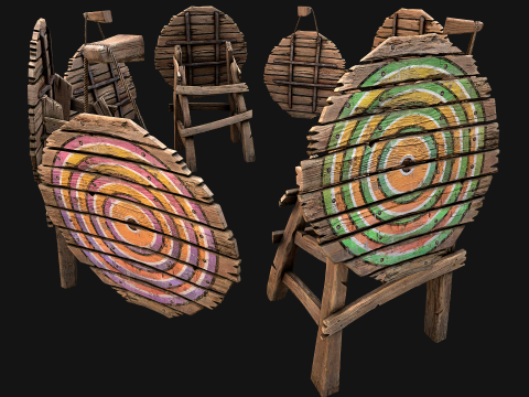 Set balestriere per tiro con l'arco con bersaglio in legno medievale Modello 3D