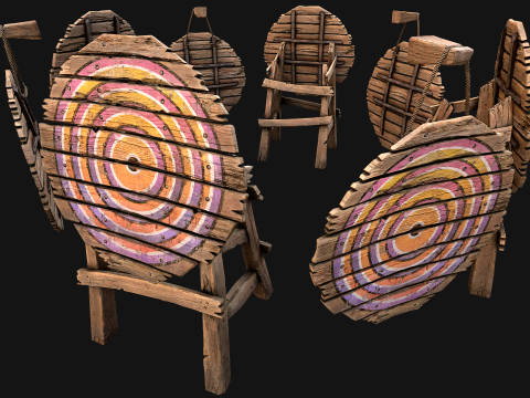 Set balestriere per tiro con l'arco con bersaglio in legno medievale Modello 3D