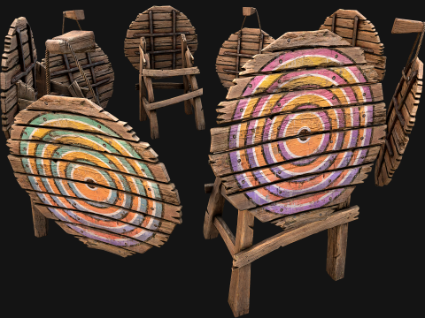 Set balestriere per tiro con l'arco con bersaglio in legno medievale Modello 3D