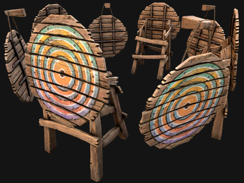 Set balestriere per tiro con l'arco con bersaglio in legno medievale Modello 3D