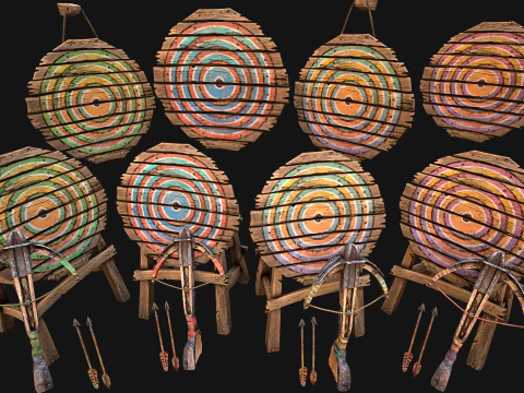 Zestaw średniowiecznej strzelnicy tarczowej i kuszy Model 3D