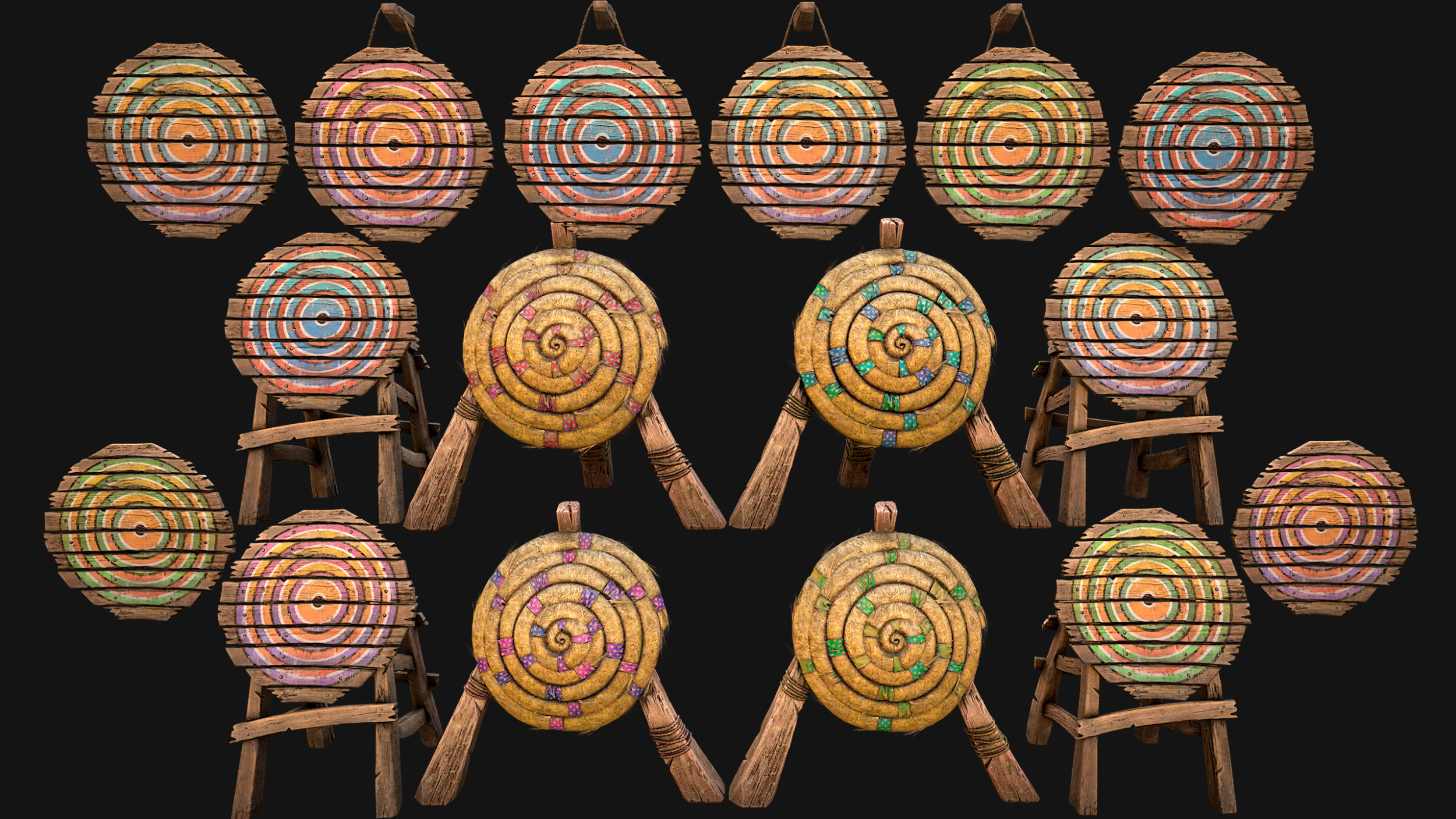 Medieval Wooden Target Furniture Training Camp Pack 3D Model .c4d .max .obj .3ds .fbx .stl .blend 