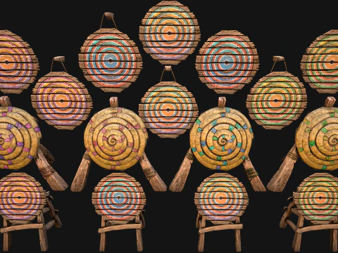 Medieval Wooden Target Furniture Training Camp Pack 3D Model