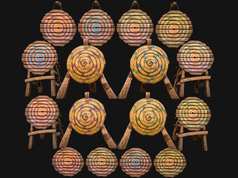 Medieval Wooden Target Furniture Training Camp Pack 3D Model