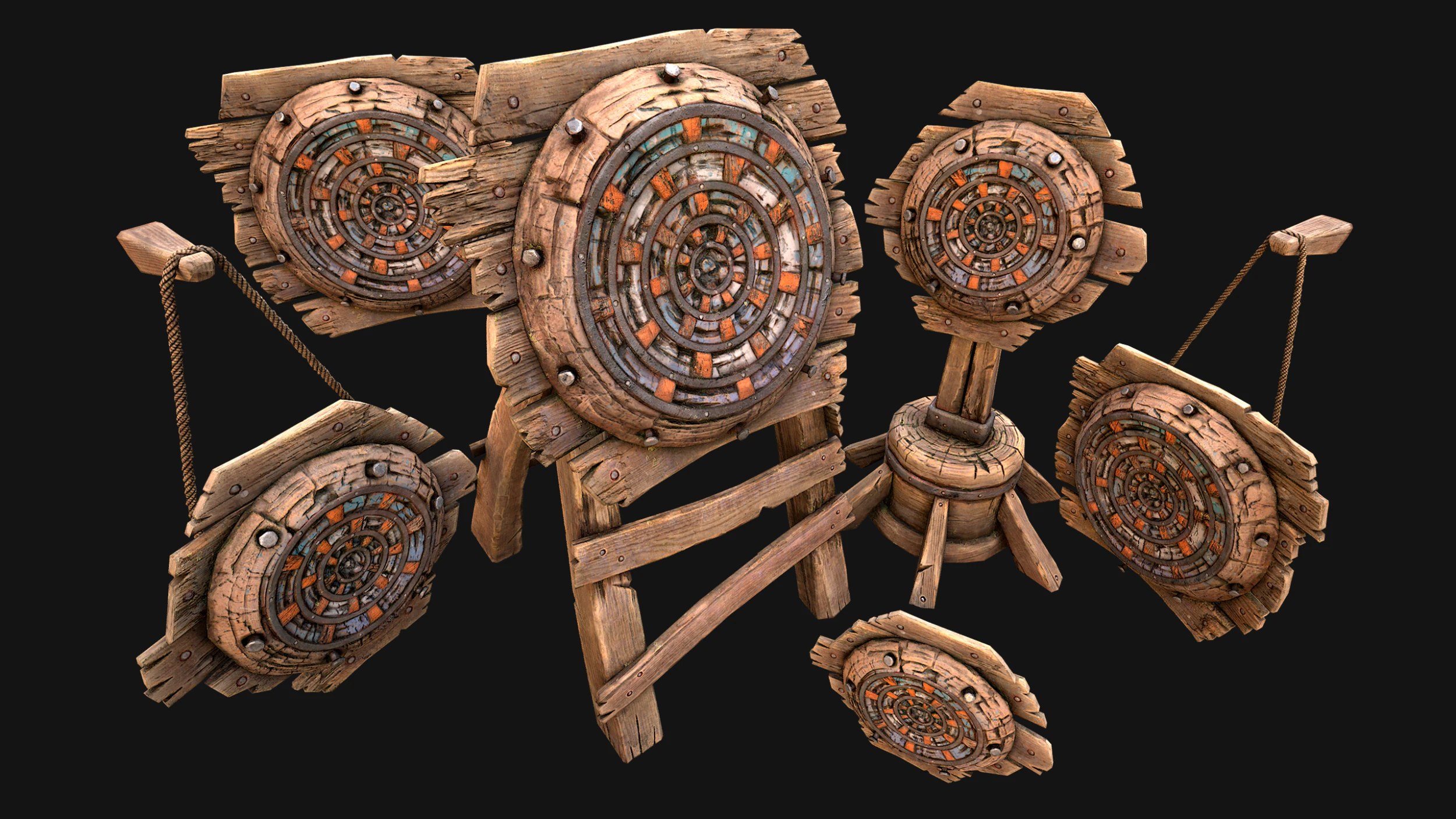 Mobili per armeria con bersaglio per freccette in legno medievale Modello 3D .c4d .max .obj .3ds .fbx .stl .blend 