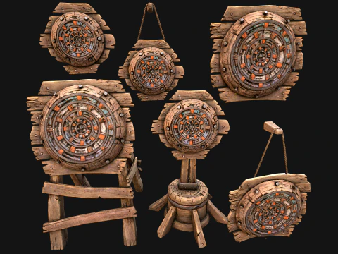 Mobili per armeria con bersaglio per freccette in legno medievale Modello 3D