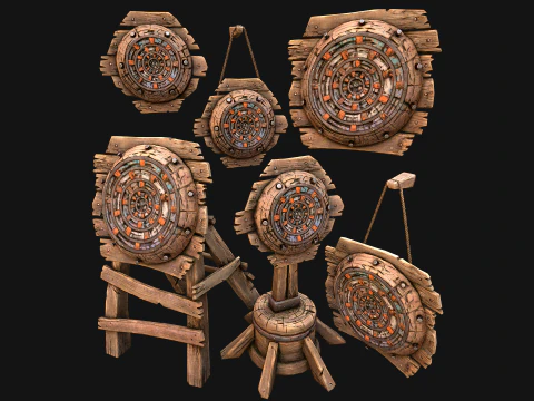 Mobili per armeria con bersaglio per freccette in legno medievale Modello 3D