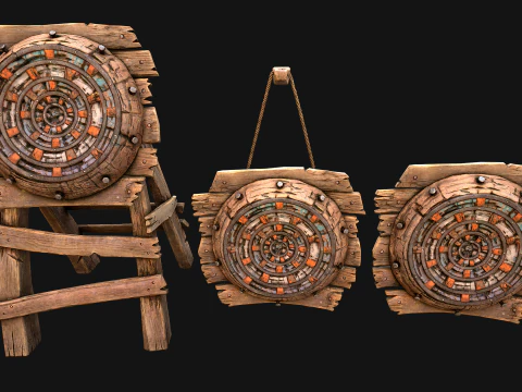 Mobili per armeria con bersaglio per freccette in legno medievale Modello 3D