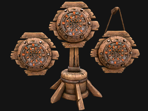 Muebles de armería de diana de dardos de madera medieval Modelo 3D