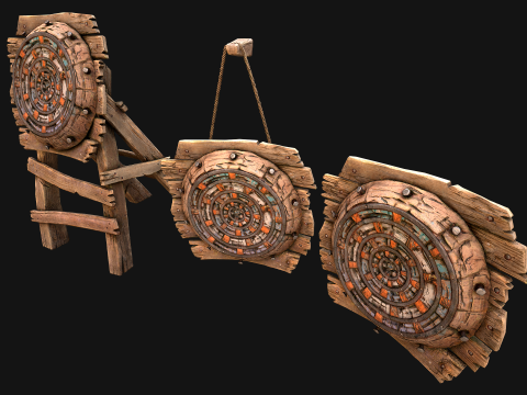 Muebles de armería de diana de dardos de madera medieval Modelo 3D