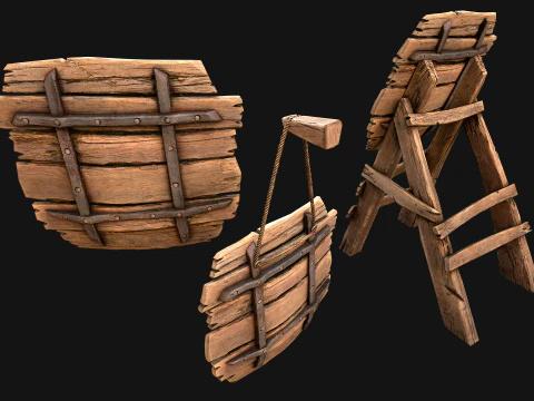 Mobili per armeria con bersaglio per freccette in legno medievale Modello 3D