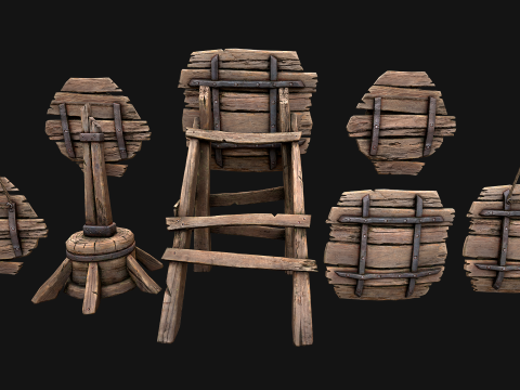 Mittelalterliche hölzerne Zielpfeile, Dartscheibe, Messemöbel 3D Modell