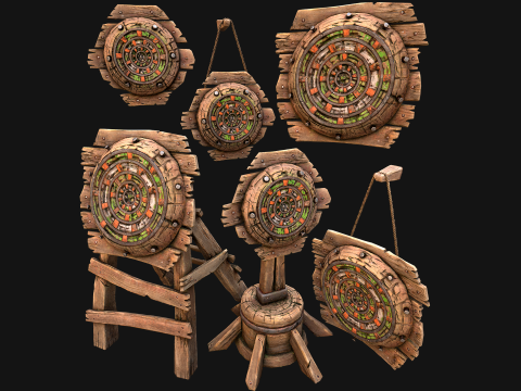 Mittelalterliche hölzerne Zielpfeile, Dartscheibe, Messemöbel 3D Modell