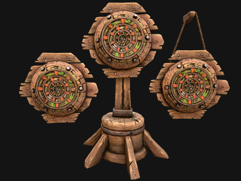Mittelalterliche hölzerne Zielpfeile, Dartscheibe, Messemöbel 3D Modell