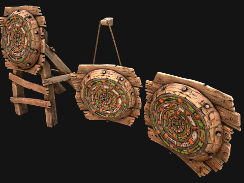 Mittelalterliche hölzerne Zielpfeile, Dartscheibe, Messemöbel 3D Modell