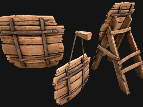 Mittelalterliche hölzerne Zielpfeile, Dartscheibe, Messemöbel 3D Modell