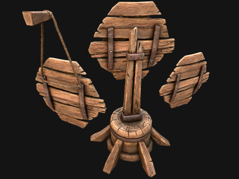 Mittelalterliche hölzerne Zielpfeile, Dartscheibe, Messemöbel 3D Modell
