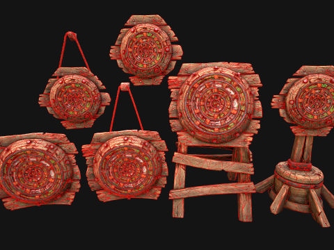 Mittelalterliche hölzerne Zielpfeile, Dartscheibe, Messemöbel 3D Modell