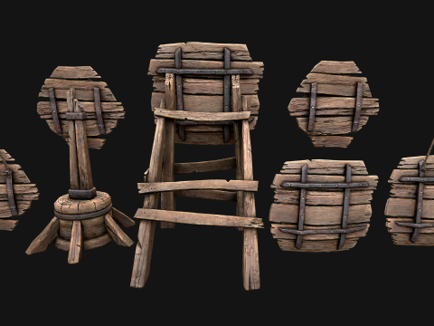 Medieval Wooden Target Dartboard Shooting Range Furniture 3D Model