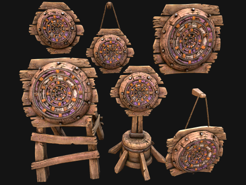 Medieval Wooden Target Dartboard Shooting Range Furniture 3D Model