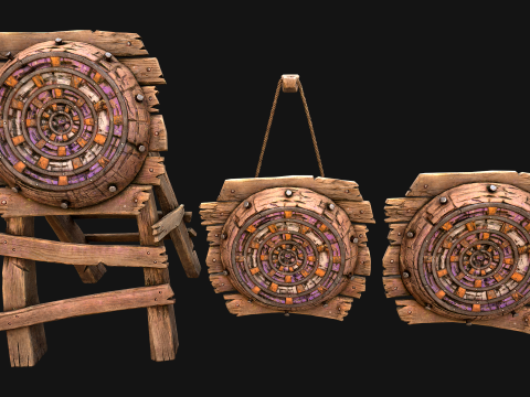 Medieval Wooden Target Dartboard Shooting Range Furniture 3D Model