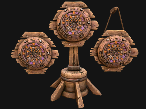 Medieval Wooden Target Dartboard Shooting Range Furniture 3D Model