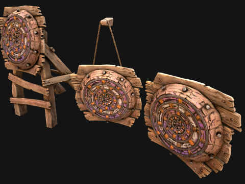 Medieval Wooden Target Dartboard Shooting Range Furniture 3D Model