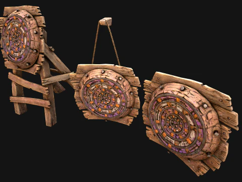 Mobili per poligono di tiro con bersaglio medievale in legno Modello 3D