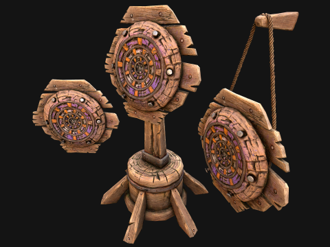 Medieval Wooden Target Dartboard Shooting Range Furniture 3D Model