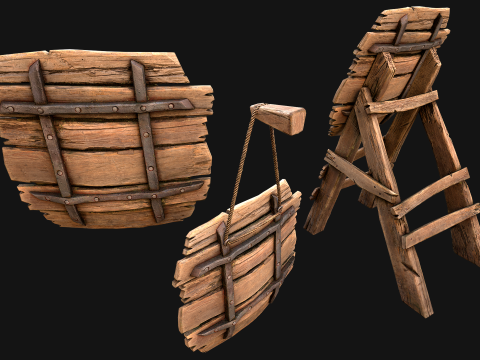 Medieval Wooden Target Dartboard Shooting Range Furniture 3D Model